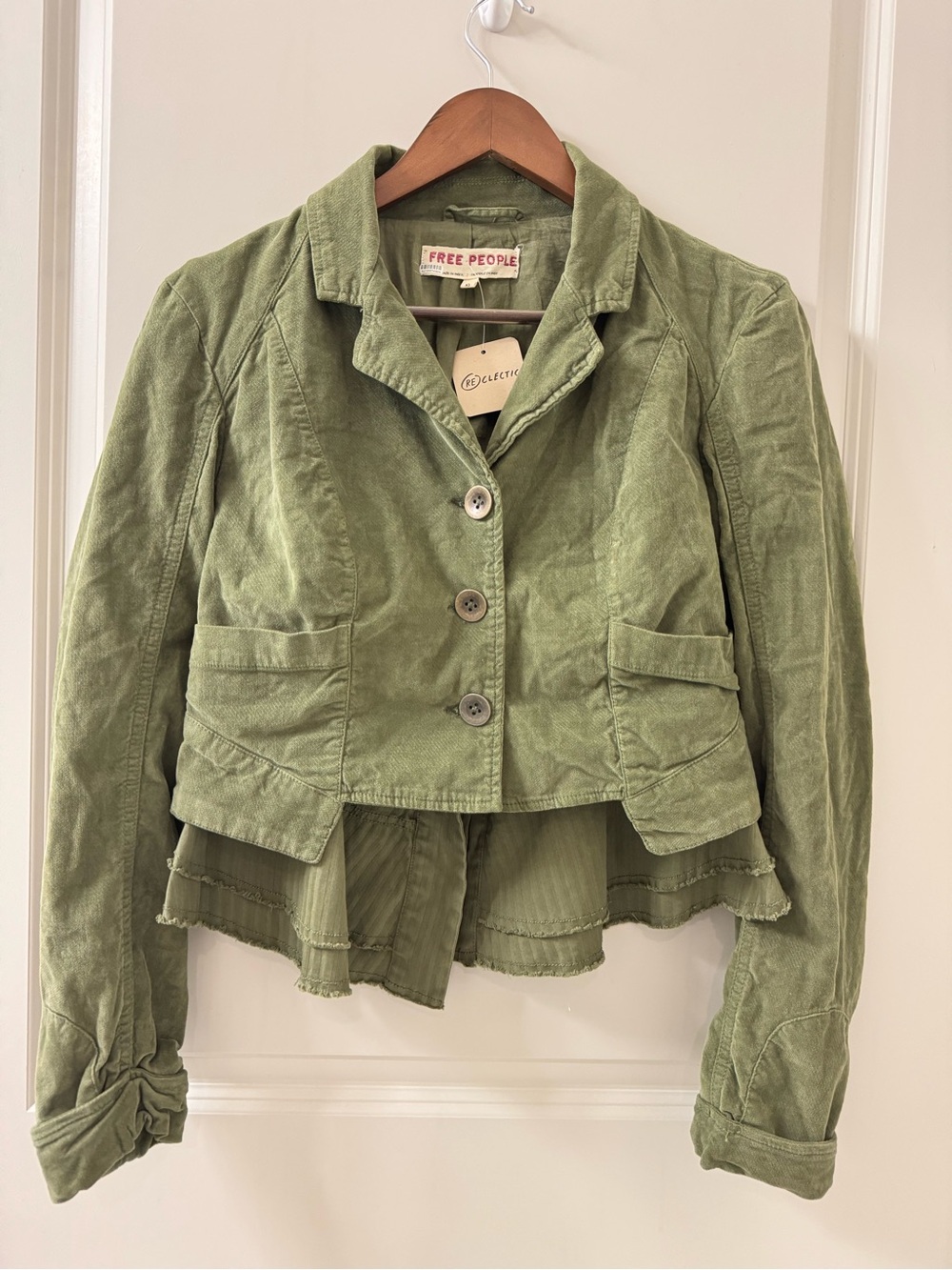 Free People Orly Cord Heritage Women's Medium Olive Green Jacket Double Layer XS
